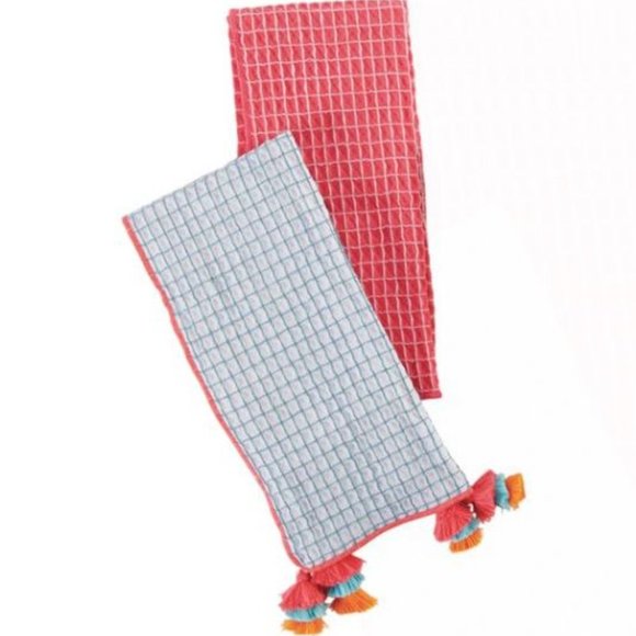 Mud Pie Other - Hand Towel Set of 2 | Waffle + Tassles | Blue + Pink